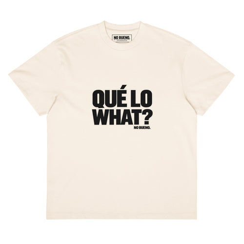 QUÉ LO WHAT? oversized T-shirt — Vintage White front flat-lay